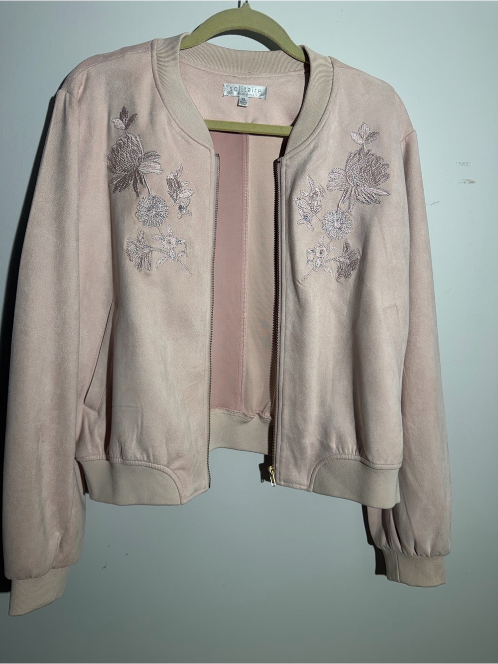 Solitaire Blush Pink Embroidered Bomber Jacket